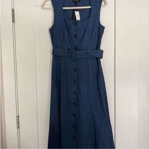Banana Republic Factory Blue Linen-Blend Sleeveless Dress with Belt
